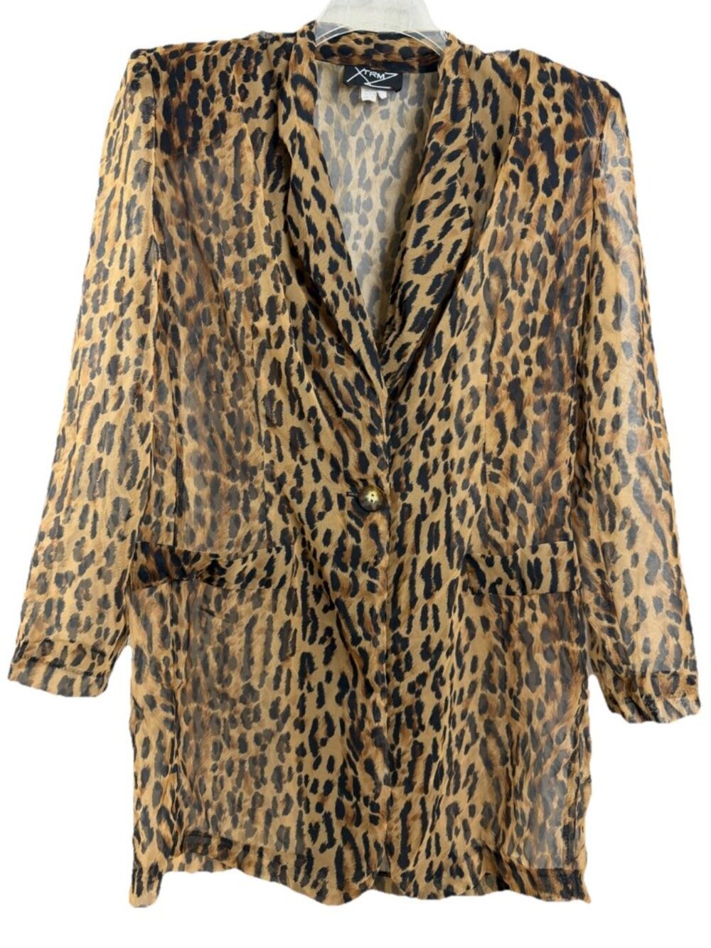 VTG Xtrmz M/L Sheer Leopard Mobwife Single Button Blazer Shoulder Pad EUC